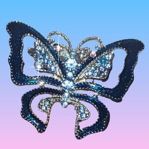 Restored Blue Crystal Butterfly Enamel Brooch